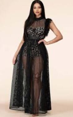 Latiste Two Piece Set Leopard Print Romper Mesh Overlay Maxi Dress Large NWT